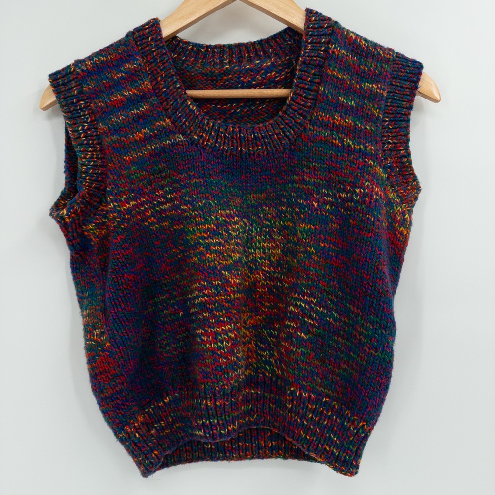 Handmade Sweater Vest Women Small Rainbow Pride Hand Knit Grandpa Retro Colorful